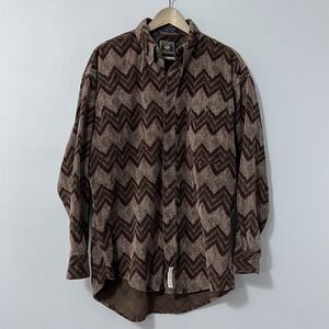 Vintage Chaps Ralph Lauren Shirt Men Large Brown Burgundy Corduroy Chevron Aztec
